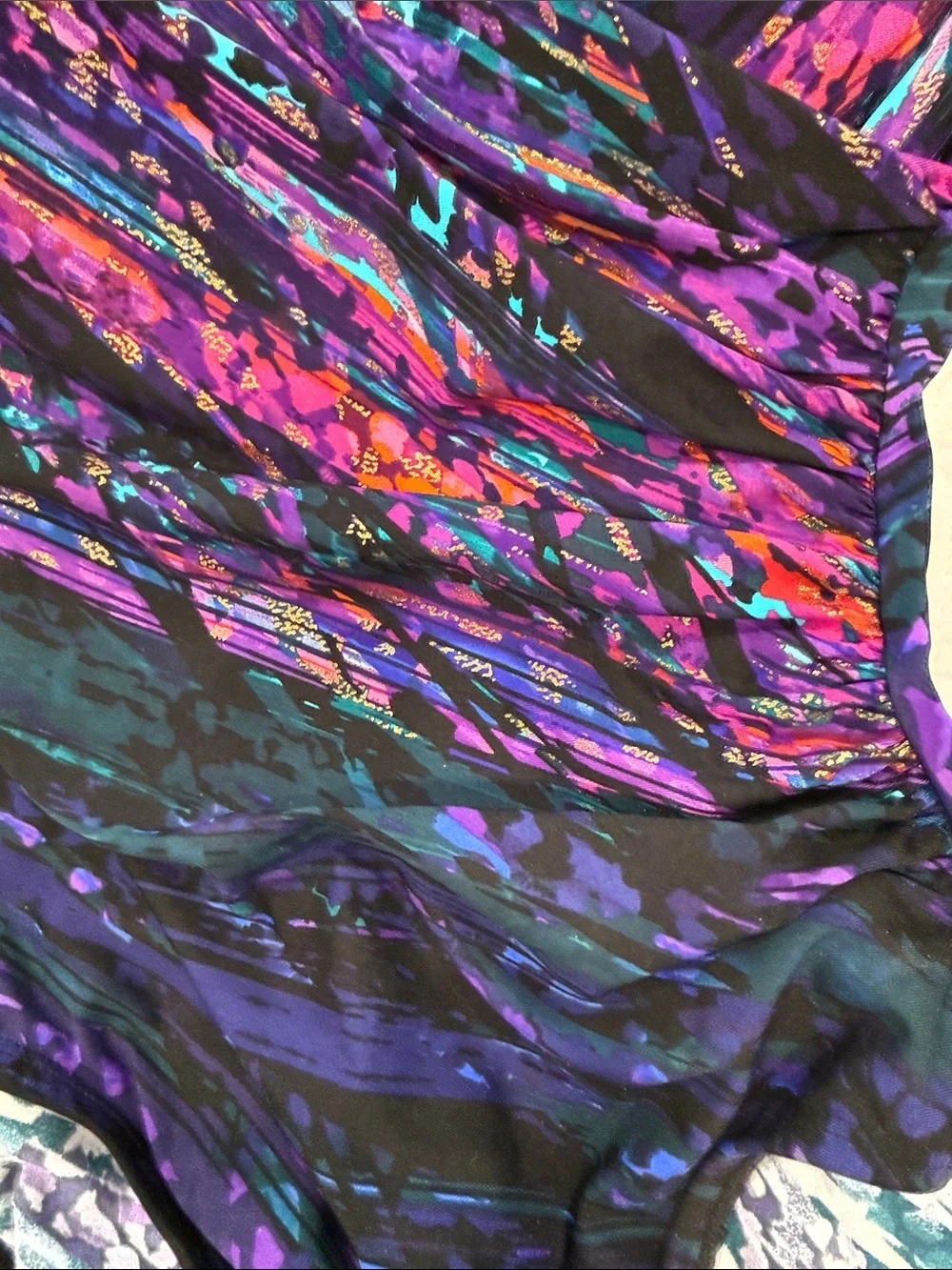 NWT Miraclesuit Dark Purple Multi-Print Ruched One-Piece Swimsuit sz 6